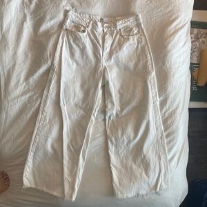Zara White Cropped Wide Leg Jean
